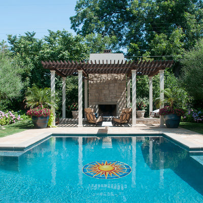 Golden Sun Medallion Pool Mosaic | Glass Pool Tile Designs