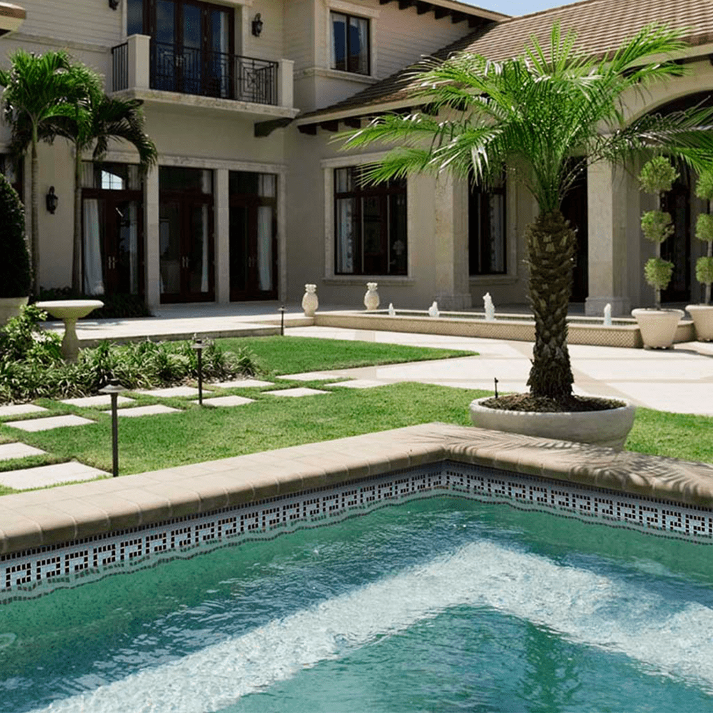 Black White 5/8" x 5/8" Glass Pool Tile | GK858K10 | Greek Key Series