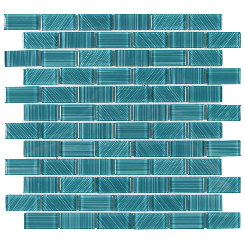 Striped Green, 1" x 2" Mosaic Tile | TAESTRIGREEN12 | Glass Pool Tile