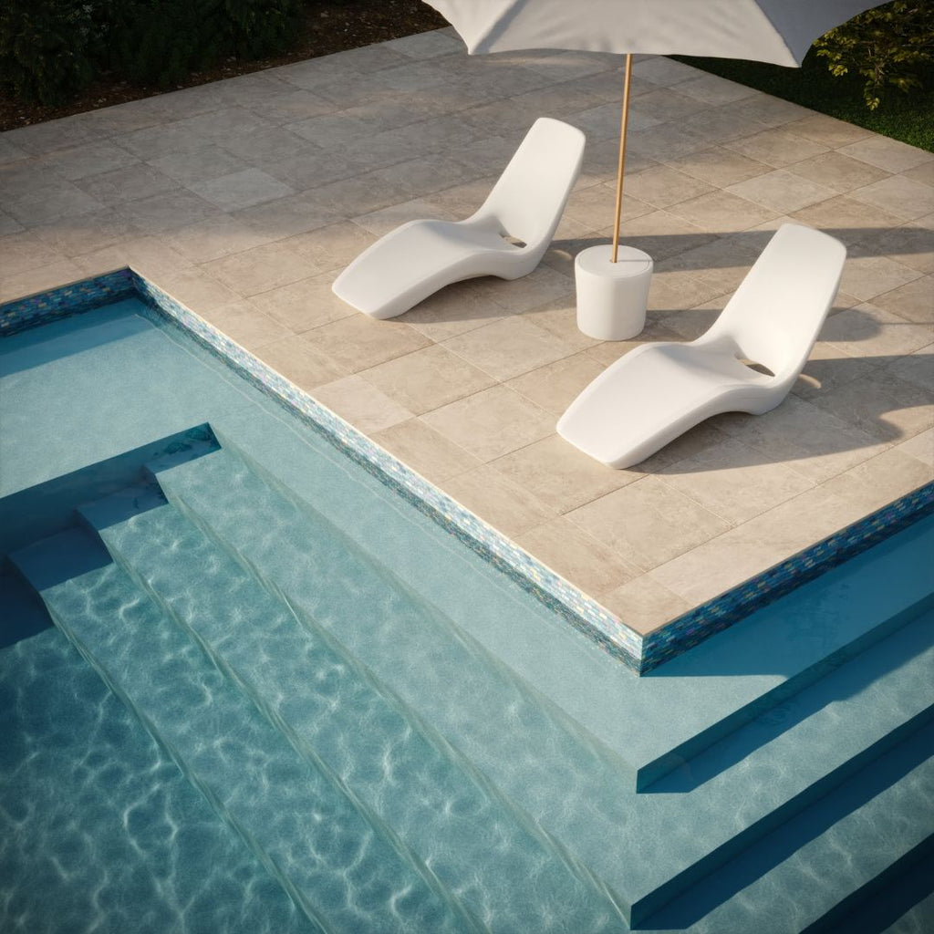 Harbour 1" x 2", Staggered Glass Tile with loungers and umbrella