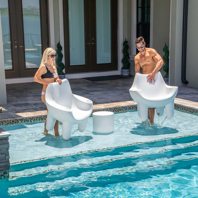 In-Pool Chair with White Cupholders | Luxury Pool Chair by Tenjam | White Granite Install