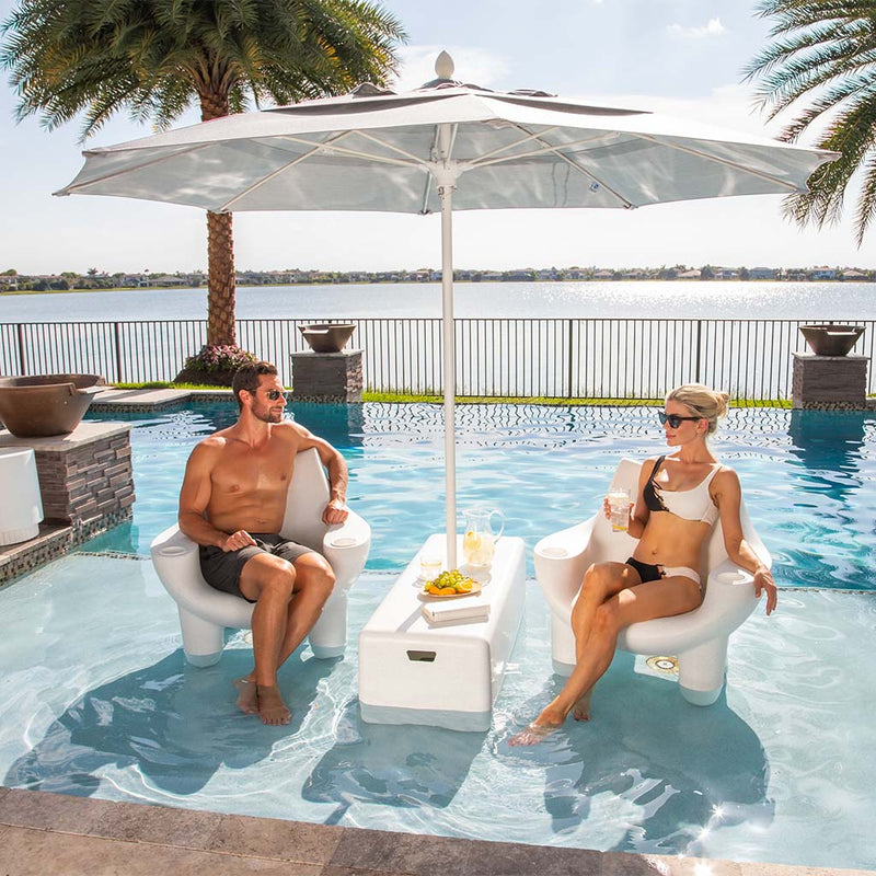 In-Pool Chair with White Cupholders | Luxury Pool Chair by Tenjam | White Granite Install