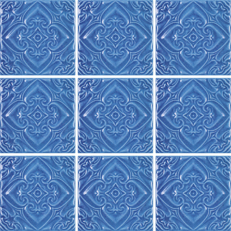 Indiano Azzurro, 6" x 6" Deco Tile | TONMELAINDDECO6 | Pool Tile