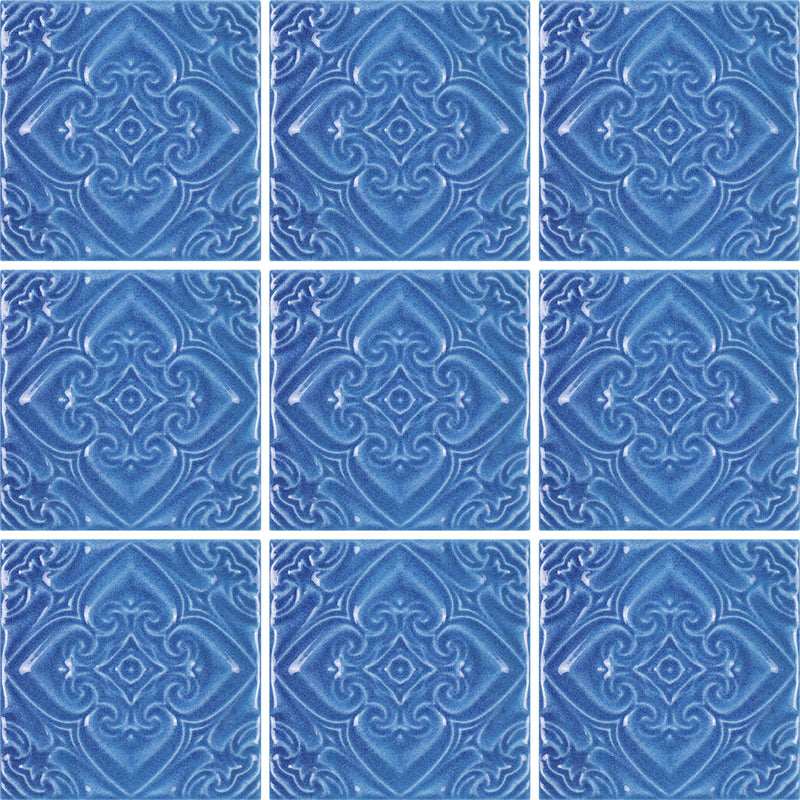 Indiano Azzurro, 6" x 6" Deco Tile | TONMELAINDDECO6 | Pool Tile