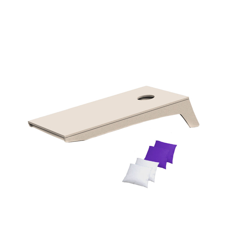 Ledge Lounger Cornhole Game | Cloud board with White and Purple Bags | Luxury Outdoor Games