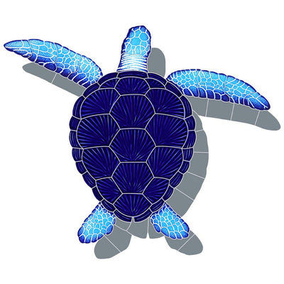 Loggerhead Turtle - Blue w/Shadow - Pool Mosaic