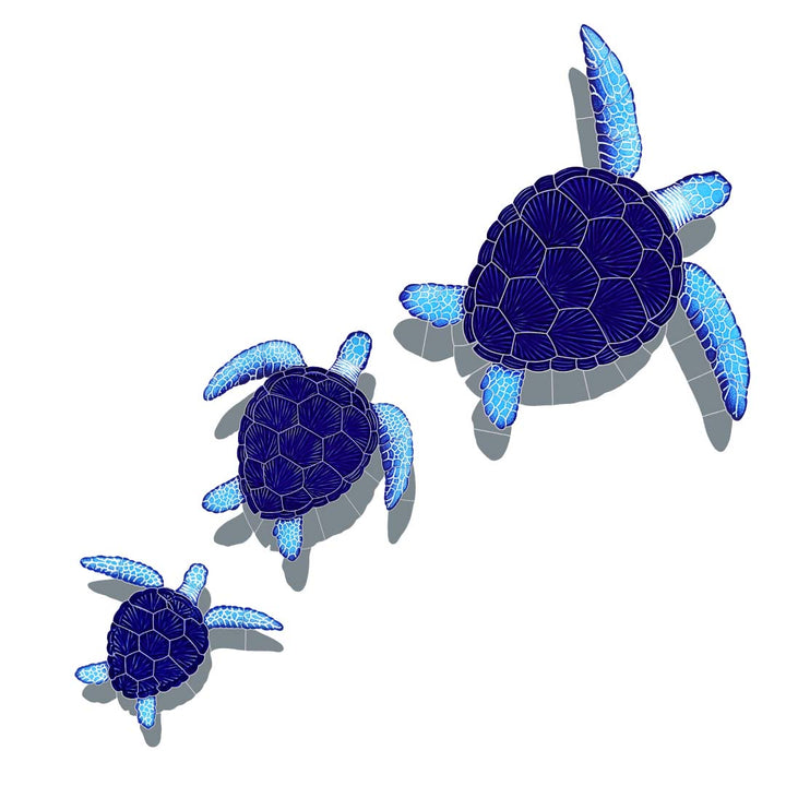 Loggerhead Turtle Group w/Shadow - Blue - | Pool Mosaic by AquaBlu