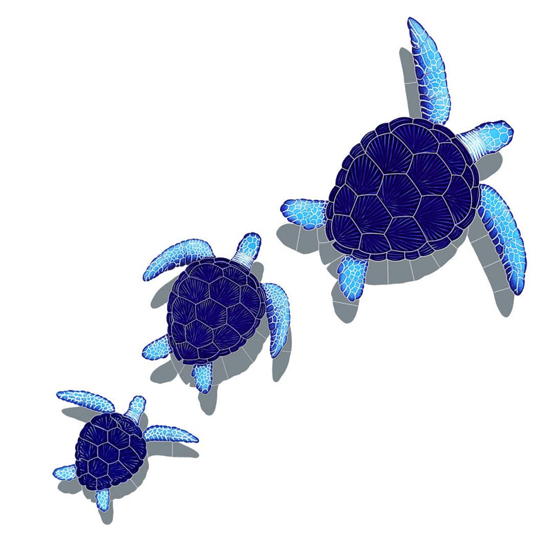 Loggerhead Turtle Group w/Shadow - Blue - | Pool Mosaic by AquaBlu