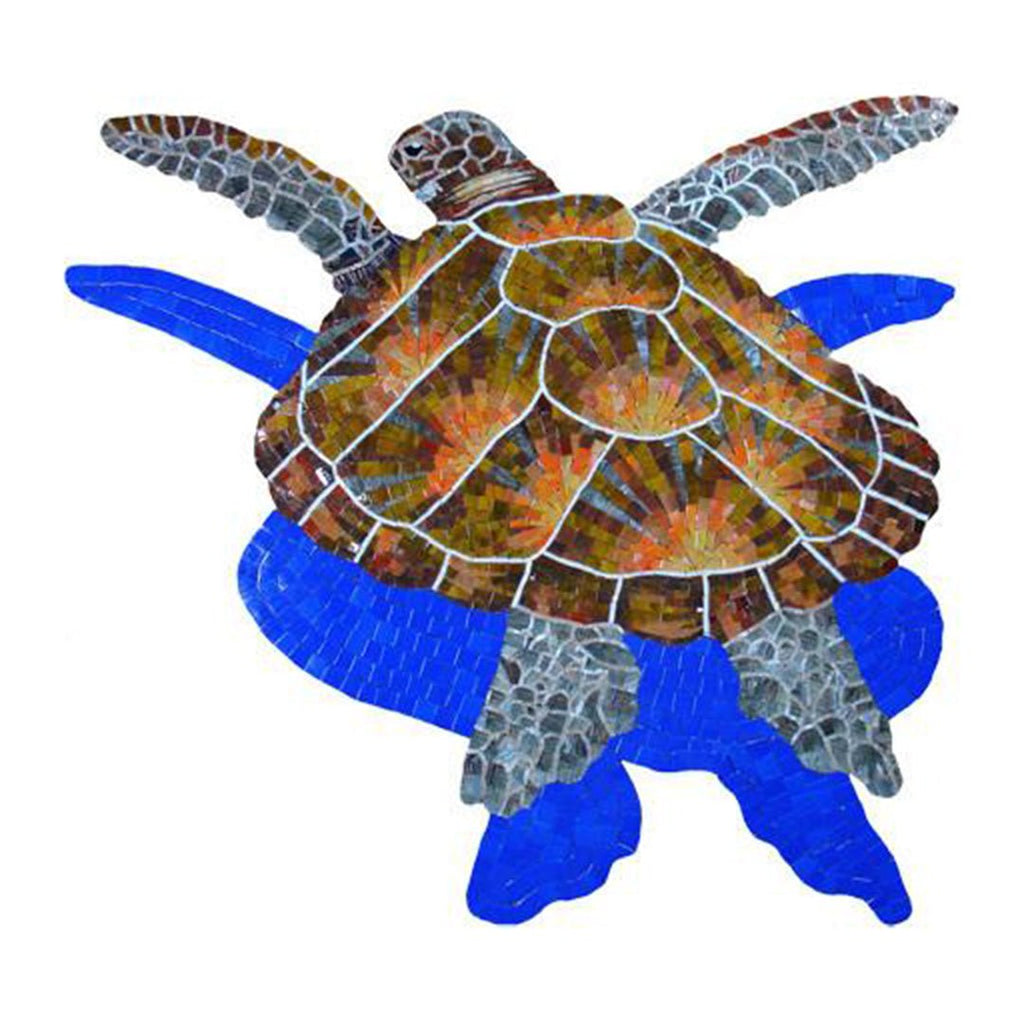 Loggerhead Turtle with shadow - Glass Pool Mosaic