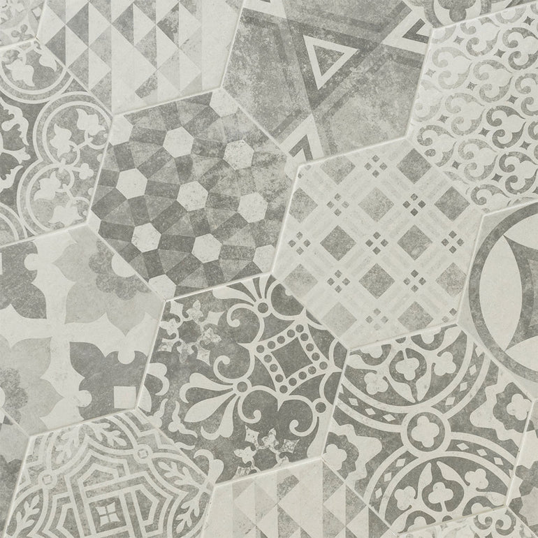 Mixana, 7" x 8" Hexagon Mosaic Tile | NMIX7X8HEX-N | Porcelain Tile