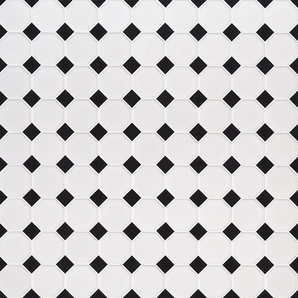White and Black, Octagon Mosaic | Porcelain Wall and Floor Tile by MSI