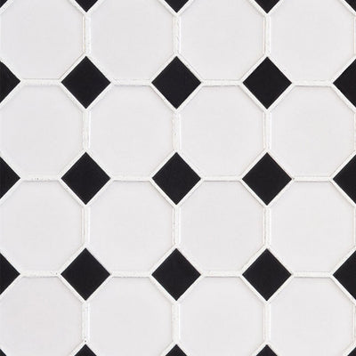 White and Black, Octagon Mosaic | Porcelain Wall and Floor Tile by MSI
