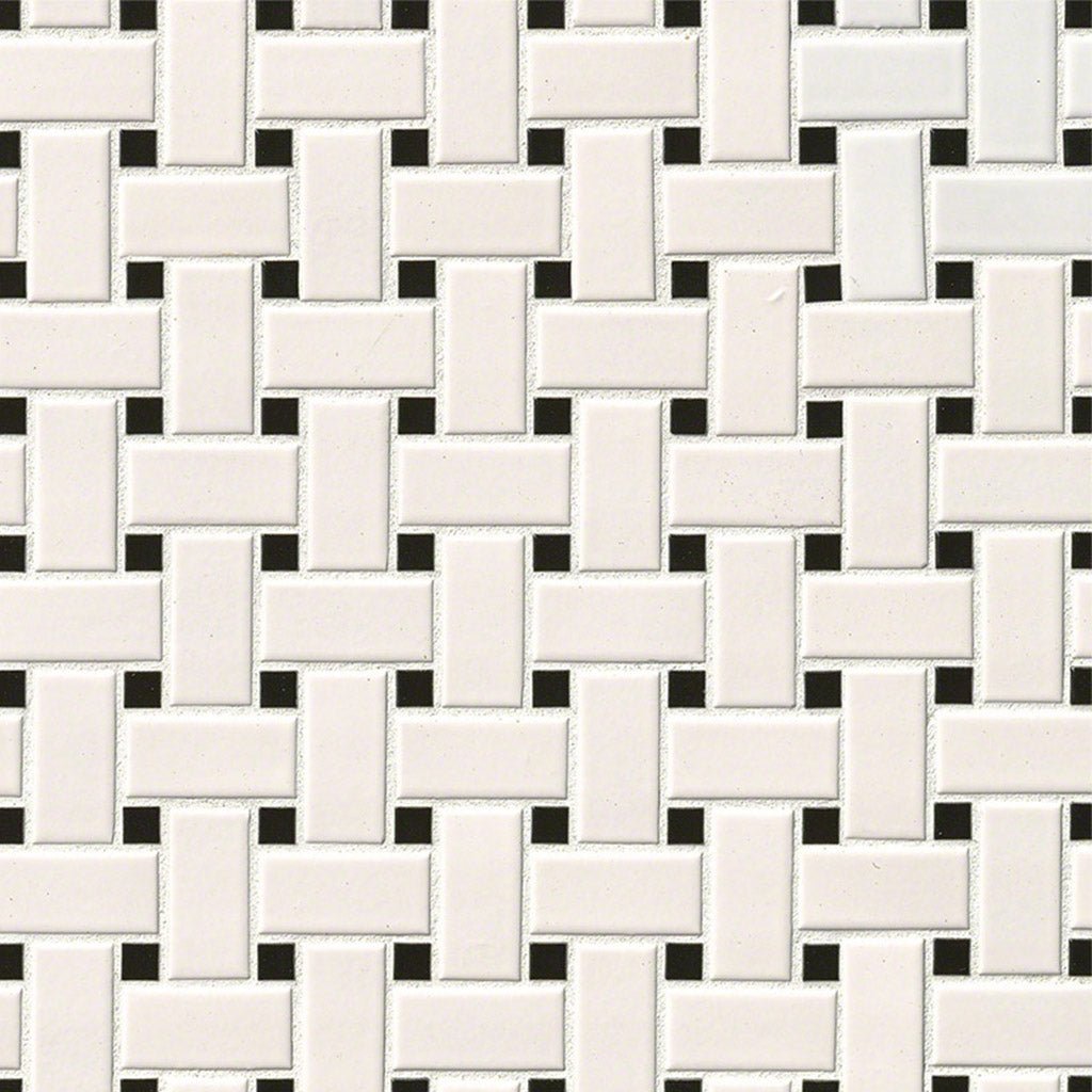 White and Black, Basketweave Mosaic | Porcelain Kitchen and Bath Tile