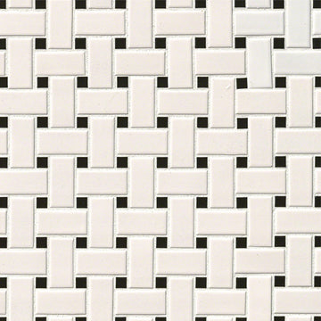 White and Black, Basketweave Mosaic | Porcelain Kitchen and Bath Tile