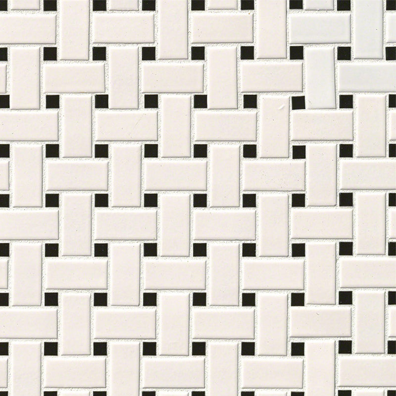 White and Black, Basketweave Mosaic | Porcelain Kitchen and Bath Tile