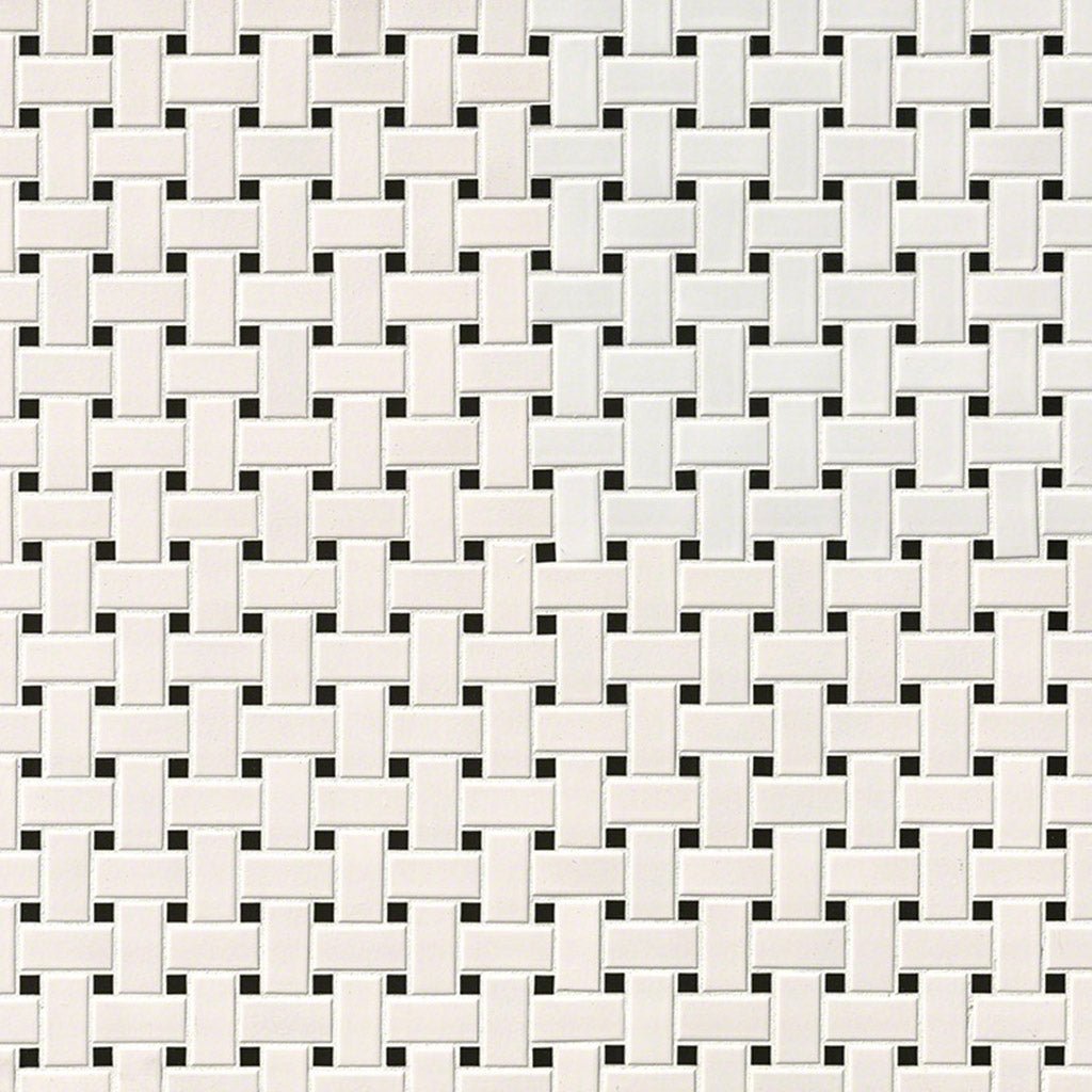 White and Black, Basketweave Mosaic | Porcelain Kitchen and Bath Tile