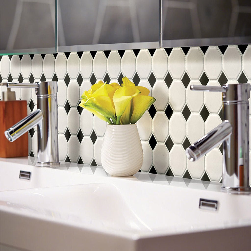 Matte White and Black, Octagon Mosaic | Porcelain Wall and Floor Tile ...