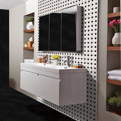 Matte White and Black, Octagon Mosaic | Porcelain Wall and Floor Tile