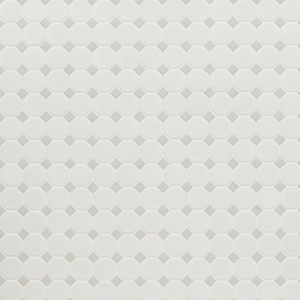 Matte White and Gray, Octagon Mosaic | Porcelain Wall and Floor Tile