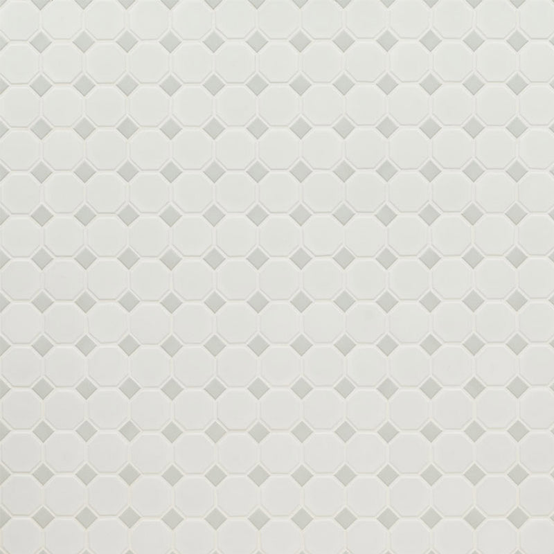 Matte White and Gray, Octagon Mosaic | Porcelain Wall and Floor Tile