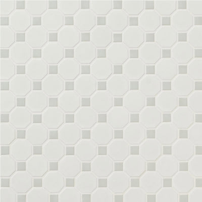 Matte White and Gray, Octagon Mosaic | Porcelain Wall and Floor Tile