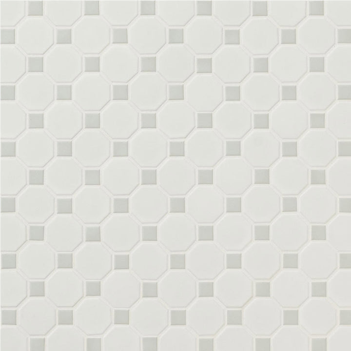 Matte White and Gray, Octagon Mosaic | Porcelain Wall and Floor Tile