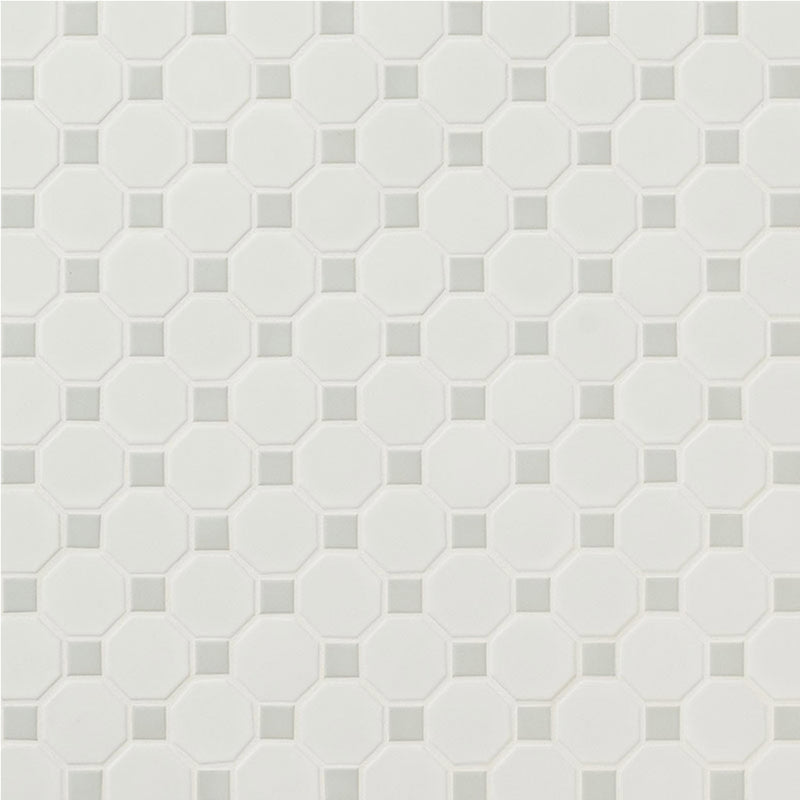 Matte White and Gray, Octagon Mosaic | Porcelain Wall and Floor Tile