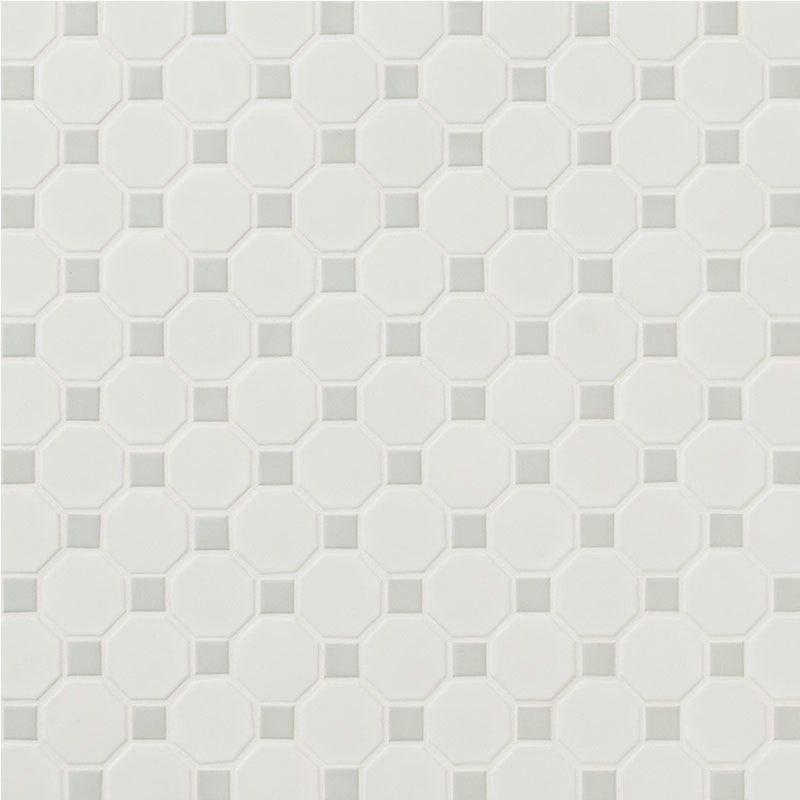 Matte White and Gray, Octagon Mosaic | Porcelain Wall and Floor Tile