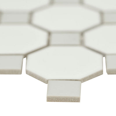 Matte White and Gray, Octagon Mosaic | Porcelain Wall and Floor Tile