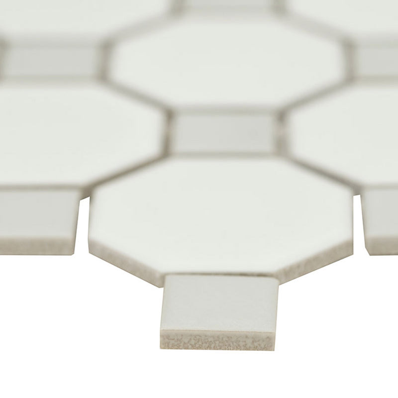 Matte White and Gray, Octagon Mosaic | Porcelain Wall and Floor Tile