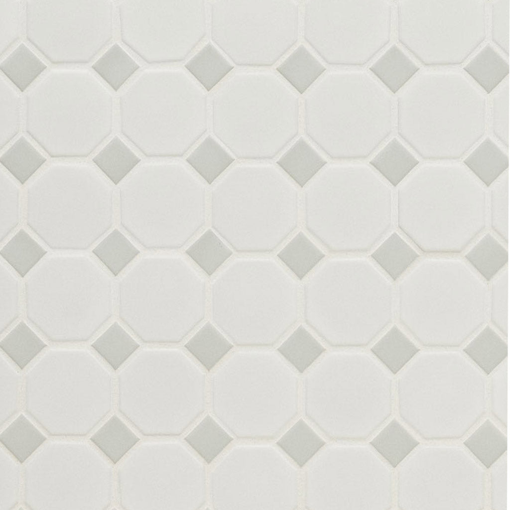 Matte White and Gray, Octagon Mosaic | Porcelain Wall and Floor Tile