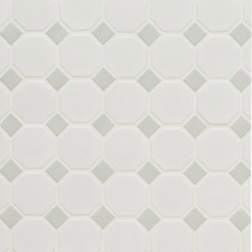 Matte White and Gray, Octagon Mosaic | Porcelain Wall and Floor Tile