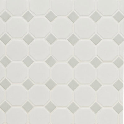 Matte White and Gray, Octagon Mosaic | Porcelain Wall and Floor Tile