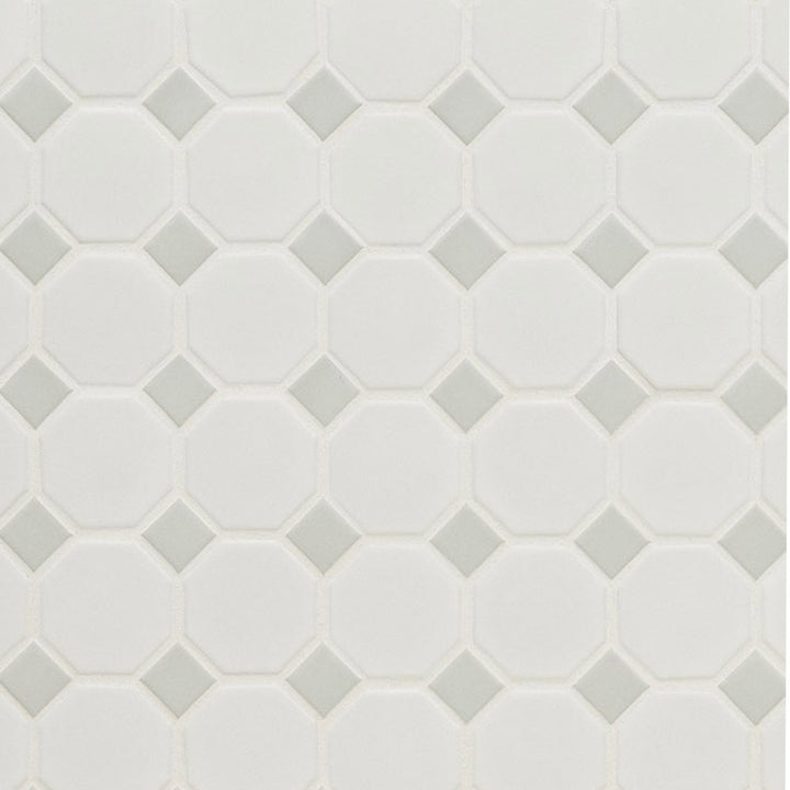 Matte White and Gray, Octagon Mosaic | Porcelain Wall and Floor Tile