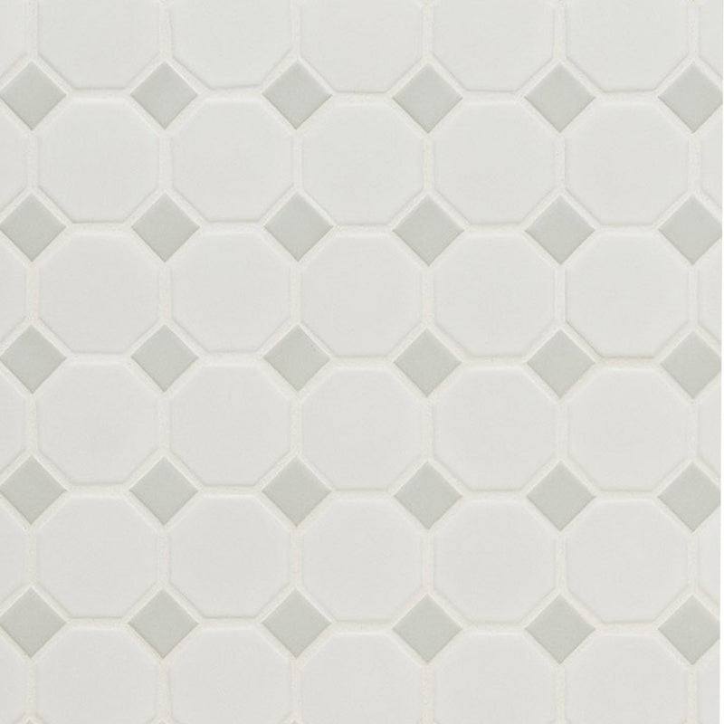 Matte White and Gray, Octagon Mosaic | Porcelain Wall and Floor Tile