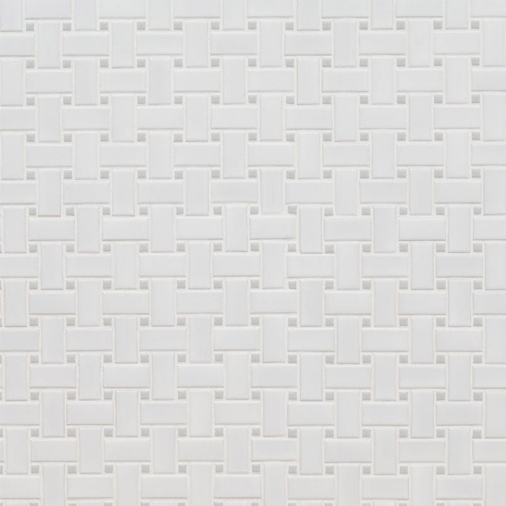 White and Gray, Basketweave Mosaic | Porcelain Kitchen and Bath Tile