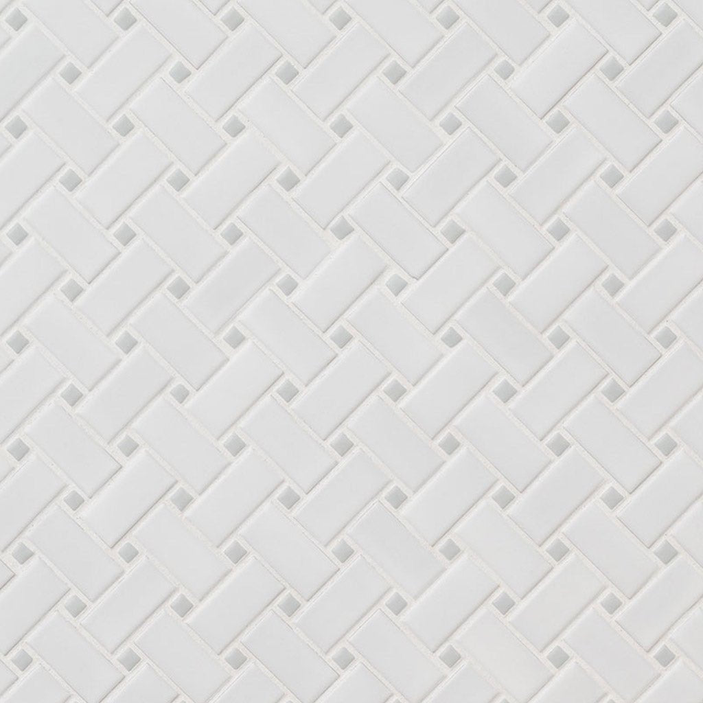White and Gray, Basketweave Mosaic | Porcelain Kitchen and Bath Tile