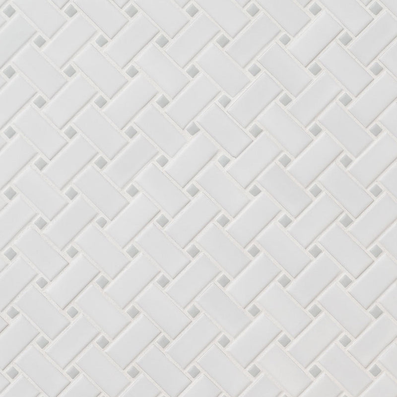 White and Gray, Basketweave Mosaic | Porcelain Kitchen and Bath Tile