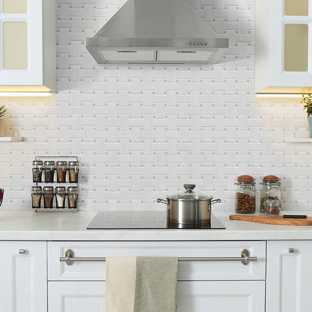 White and Gray, Basketweave Mosaic | Porcelain Kitchen and Bath Tile
