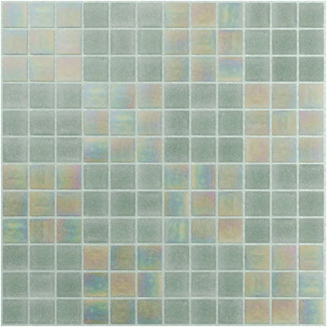 Mosaic tile pattern with small square tiles in various shades of green and blue.