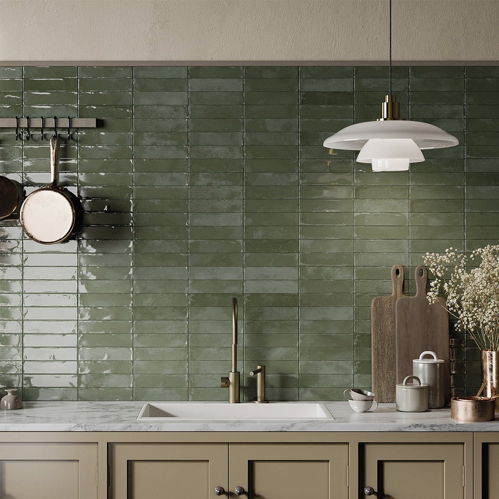 Marrakech Green, 2" x 8" Porcelain Tile | Aquatica Porcelain Pool Tile