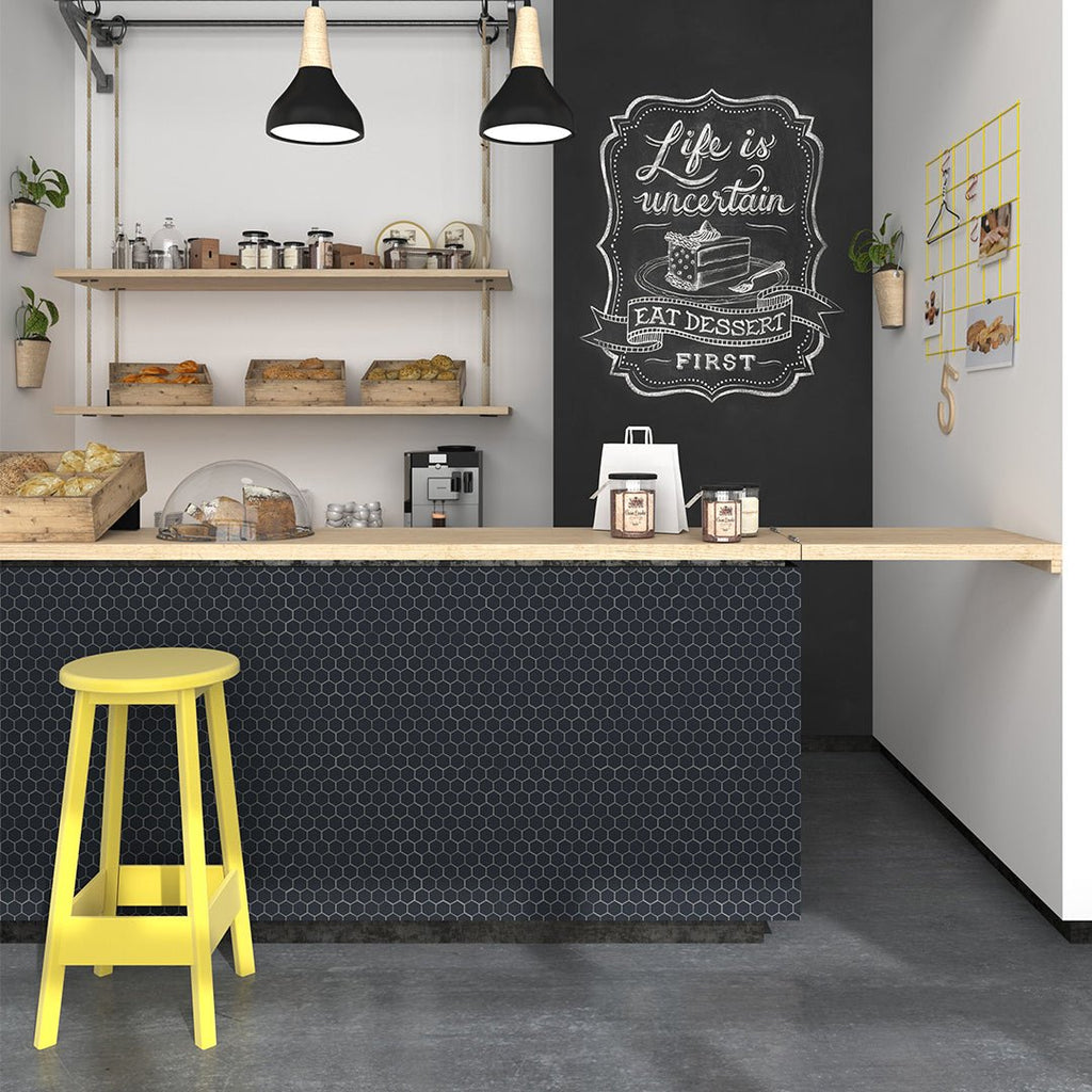 Matte Black, Flat Hexagonal Vidrepur Glass Mosaic Tile