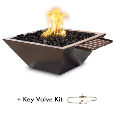 Maya 24" Fire and Water Bowl, Powder Coated Metal with Wave Scupper and Key Valve Kit - Copper Vein