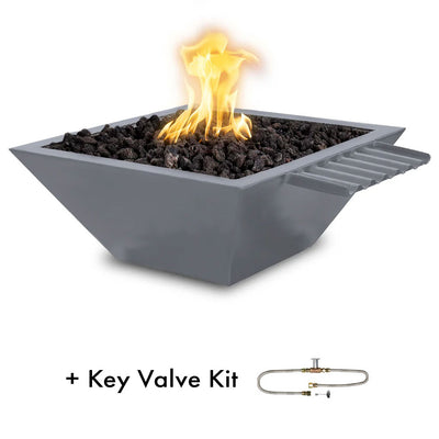 Maya 24" Fire and Water Bowl, Powder Coated Metal with Wave Scupper and Key Valve Kit - Gray