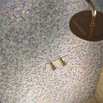 Sandbar, 5/8" x 5/8" Glass Mosaic Tile | Murrine Mosaics with showerhead