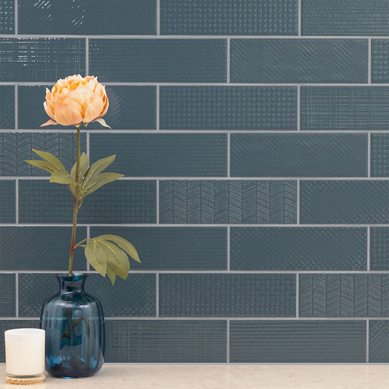 Navy 3D Mix, 4" x 12" Ceramic Tile | Kitchen Backsplash Tile by MSI