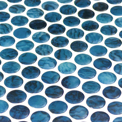 Arrecife Blue, Penny Tile | Glass Mosaic Tile by Aquatica