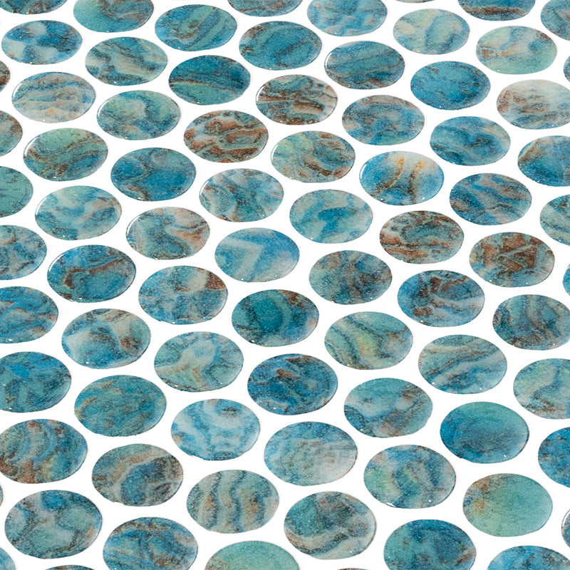 Arrecife Green, Penny Tile | Glass Mosaic Tile by Aquatica