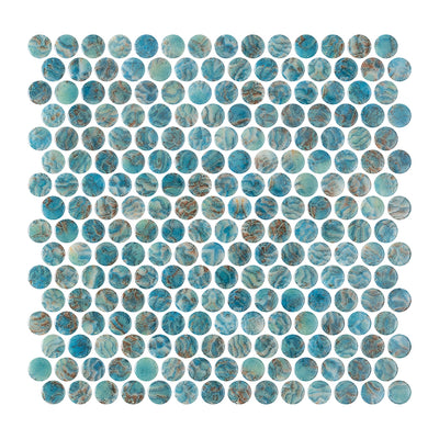Arrecife Green, Penny Tile | Glass Mosaic Tile by Aquatica