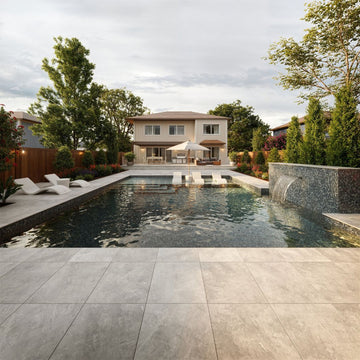 OP 25.34 Matte, 1" x 1" Glass Tile with chairs and umbrella